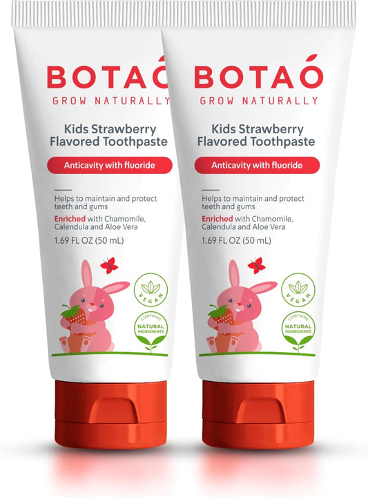 Kids Toothpaste | Natural Strawberry Flavored Anticavity Fluoride Toothpaste Maximum Cavity Protection| EWG Verified, Vegan, SLS Free, Safe to Swallow, Aloe Vera (2Pack)