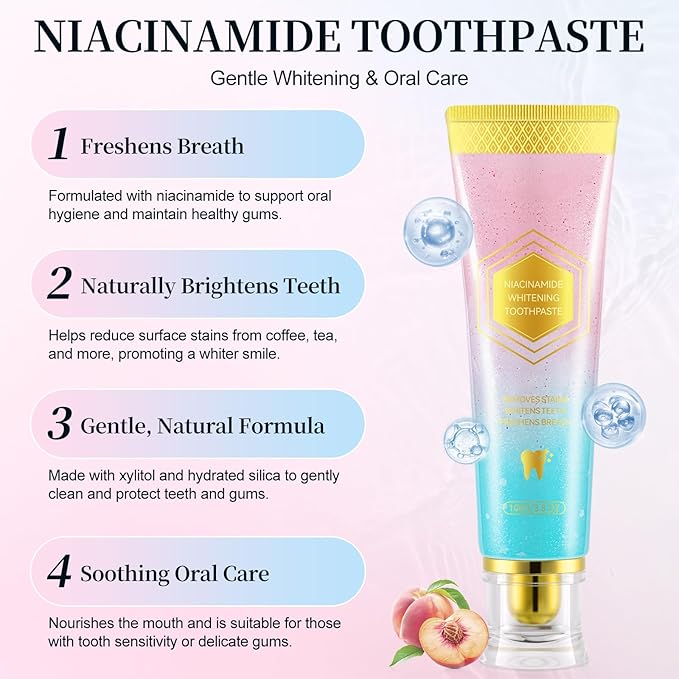 Niacinamide Whitening Toothpaste,100g Niacinamide Toothpaste to Fresh Breath, Sensitive Teeth Safe, Stain Removal & Gum Care for Coffee/Tea/Smokers (100 G)