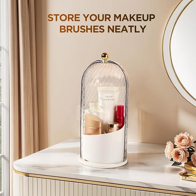 3 Slots Toothbrush Holders with Lid, Rotating Concealed Tooth Brush Holders for Bathroom, Countertop Toothbrush Holder with Cover, Toothpaste Holder for Bathrooms, Makeup Brush Holder(White)