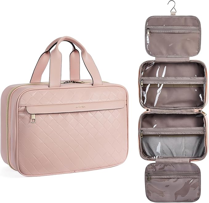 Telena Travel Toiletry Bag for Women with Hanging Hook, Water-resistant Cosmetic Bag Travel Organizer for Accessories, Toiletries, Shampoo