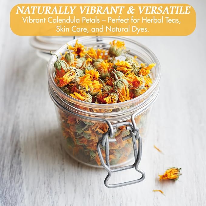 Cure Wid Pure Certified Organic Dried Calendula Flowers | 4 oz Resealable Pack Whole Organic Calendula Flowers for Skincare,DIY Remedies & Herbal Tea | Vibrant Color & Aromatic Dried Marigold Flower