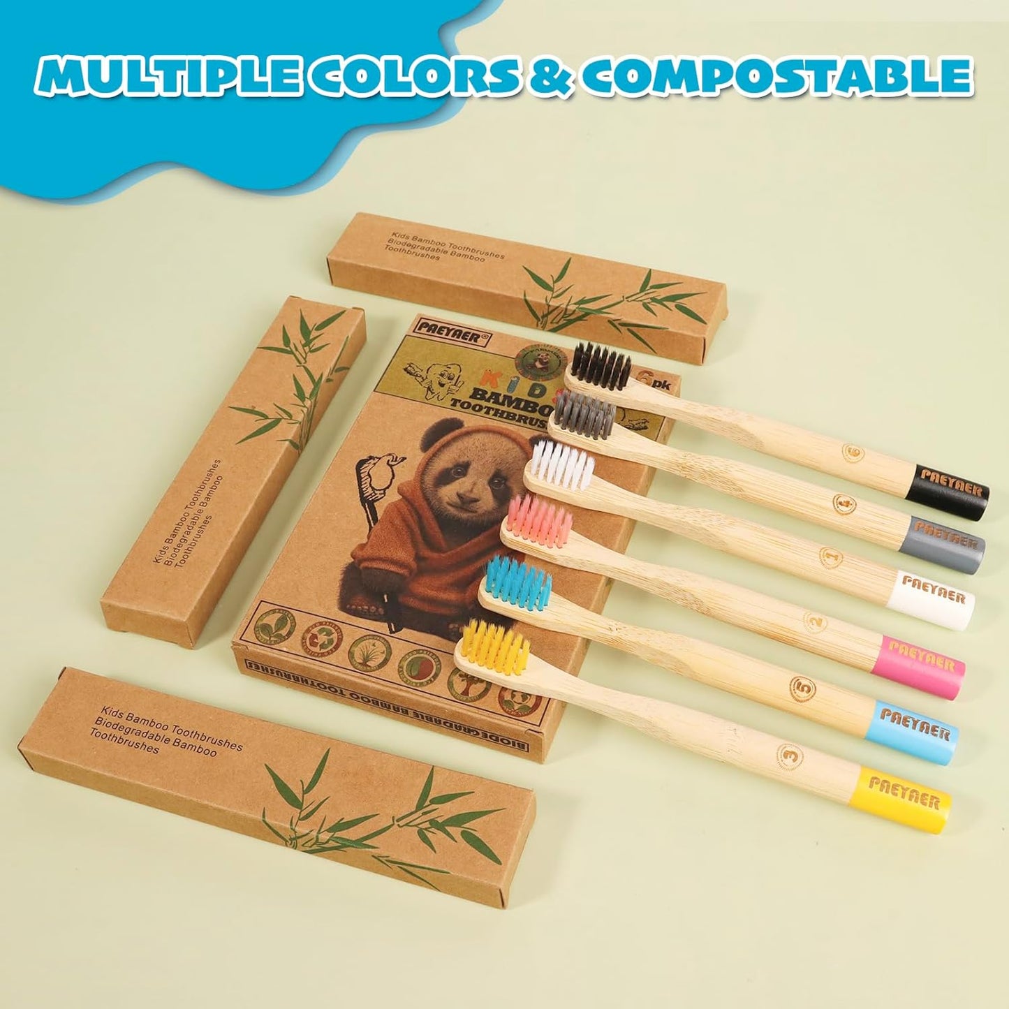 New Kids Bamboo Toothbrushes - 6 Pack, Organic Soft Bristle Toothbrush for Kids, Biodegradable Children's Toothbrushes (Toddler Toothbrush Ages 3-12, Multicolor)