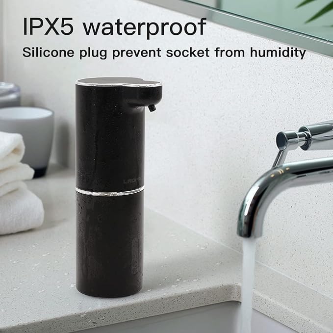 LAOPAO Automatic Foaming Hand Soap Dispenser Touchless Foam Soap Dispenser Rechargeable Bathroom Countertop Soap Pump for Kids Xmas Gift 300ml-BLACK