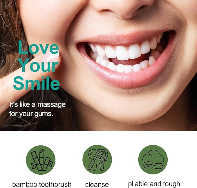 Bamboo Toothbrushes,Travel Toothbrush&Horse Bristle(4-Pack),Natural Soft Bristles for Adults,100% Biodegradable,Plastic & Nylon Free