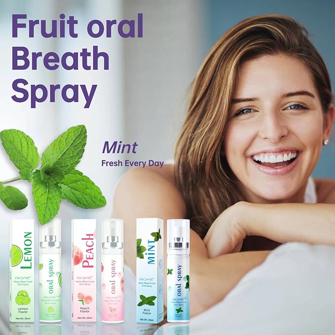 3PCS Oral Breath Spray, Natural Fresh Fruit Breath Freshener Spray Bad Breath Treatment for Adults, Portable Mint Dry Mouth Spray Freshener for Bad Breath Oral Odor Care, 0.68 fl.oz/Bottle