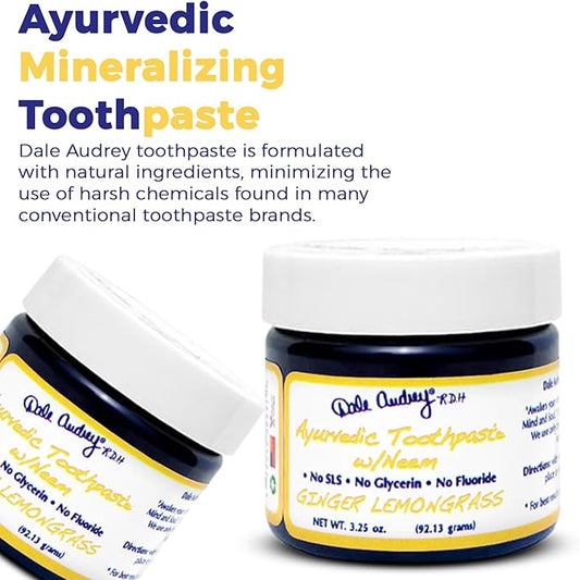 Dale Audrey Ayurvedic Minerlizing Tooth Paste for Sensitive Teeth | Organic Ginger Lemongrass Flavor Teeth Whitening and Fresh Breath | Natural Toothpaste, Vegan (3.25 Oz, 3 Pack)