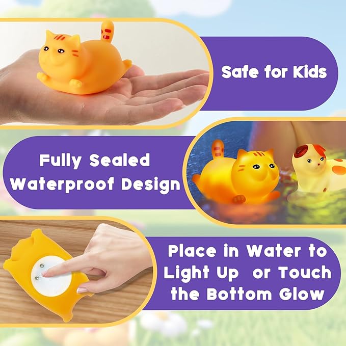 Bath Toys for Kids 1-3, 6 PCS Light-Up Cat Bath Toy Set, Baby Toddler Bath Toys, Bathtub Pool Bath Toy for Kids, Christmas Birthday Gifts for Boys & Girls Ages 1 2 3+ Years Old