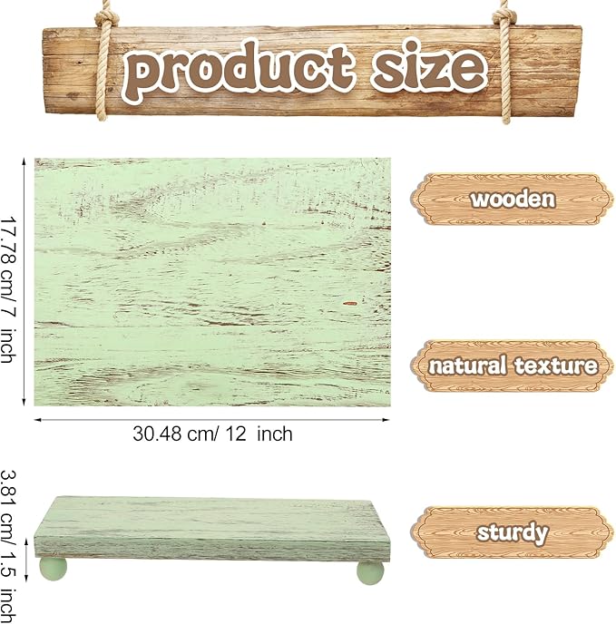 Amyhill Wood Pedestal Stand Kitchen Soap Tray Farmhouse Wooden Riser Stand for Kitchen Bathroom Counter Table Decor Plant Candle Vases Display (12 x 7 Inch,Green)