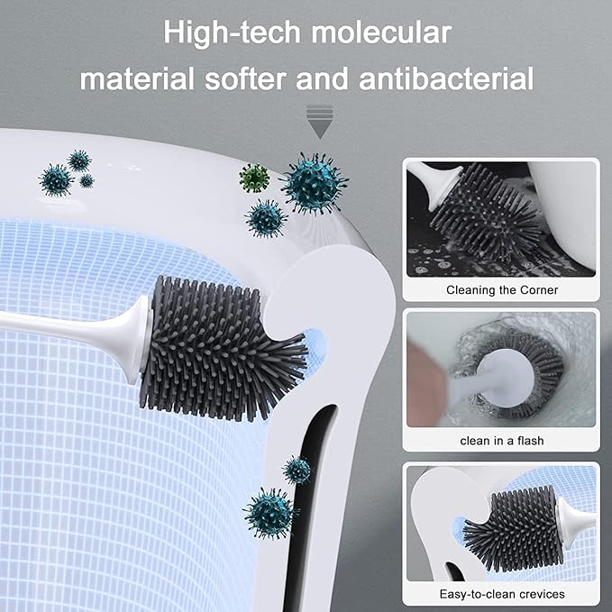 Lefree Silicone Toilet Brush and Holder Set with Ventilated Holder, Floor Standing & Wall Mounted Toilet Scrubber