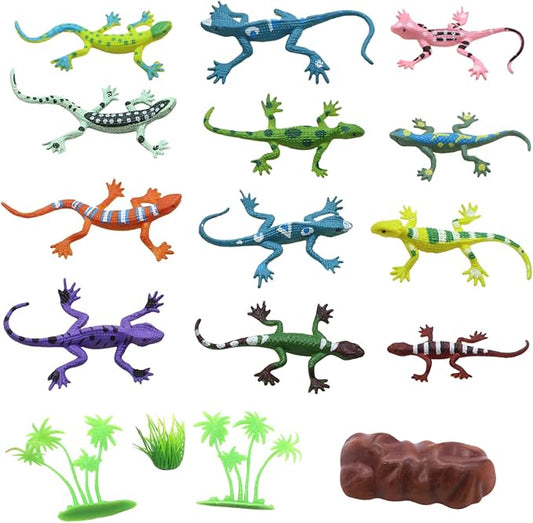 SmilerSmile Animal Assorted Mini Plastic Figures Toy Set, Educational Party Cake Topper, Goody Bag Filler (12pcs Small Lizard)