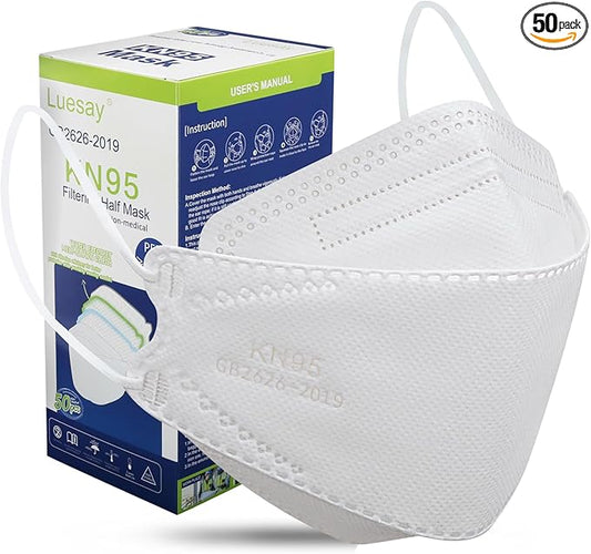 kn95 Face Masks 50 Pack, Breathable Comfortable and Disposable KN95 Mask, White