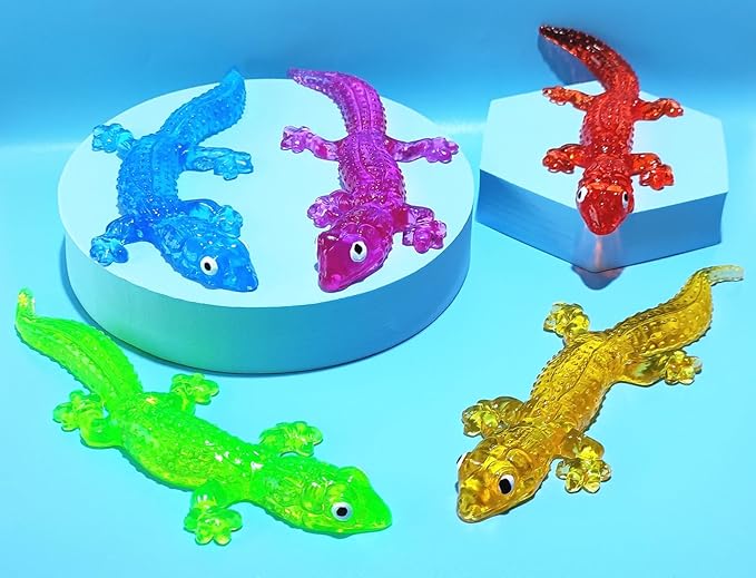 5Pack Super Stretch Sticky Lizard Mochi Squishy Toys,Soft Stress Relief Fidget Toys, Goodie Bag Stuffers,Classroom Prizes,Birthday Gifts,Party Favors (Transparency Series)