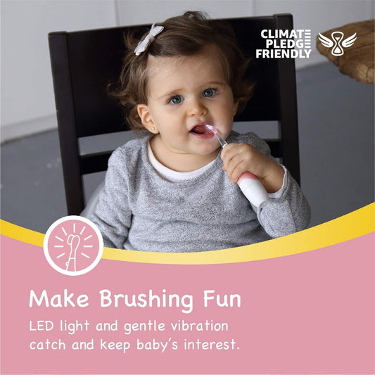 Papablic BabyHandy 2-Stage Sonic Electric Toothbrush for Babies and Toddlers Ages 0-3 Years, Pink