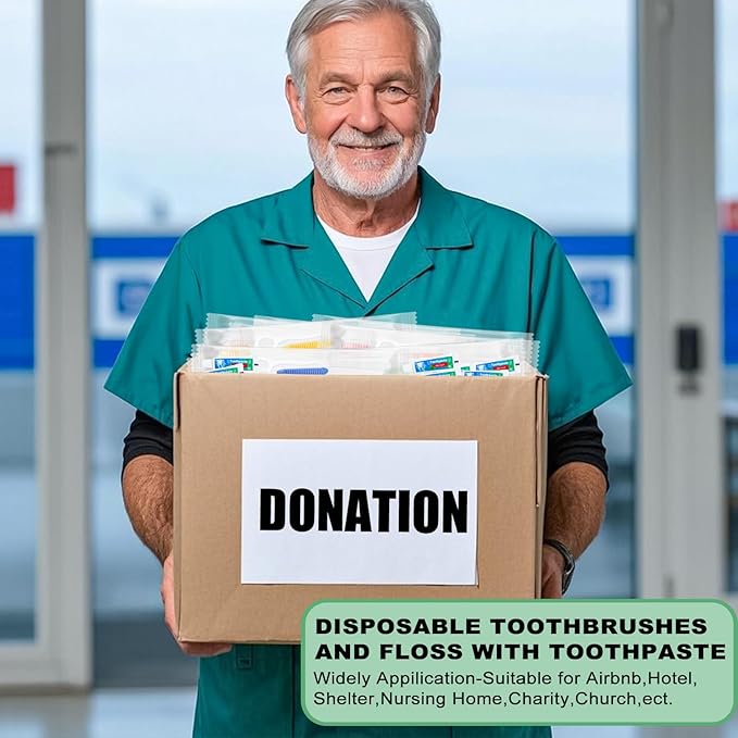 Disposable Toothbrushes with Toothpaste and Floss,10 Pcs 3 in 1 Individually Wrapped Single Use Travel Toothbrushes and Dental Floss Kit Bulk for Homeless,Guests,Dentist,Hotel(5 Colors)