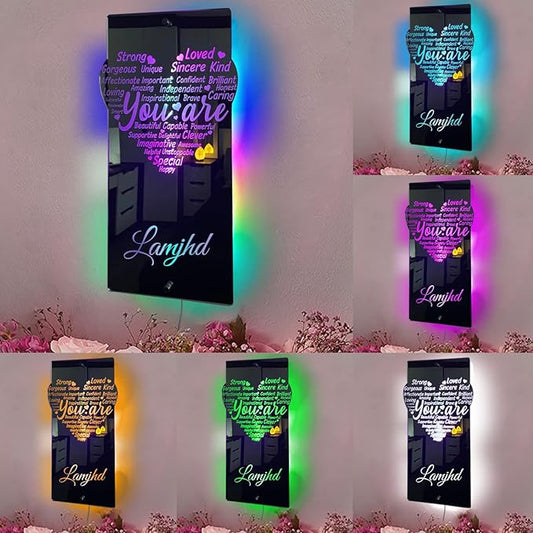 Personalised Name Affirmation Mirror Neon Sign, Custom Acrylic Positive Affirmations Wall for Kids Affirmations Hanging, Men Women Kids Inspirational Inspirational Positive Quotes Sayings Wall Decor (Style 3)