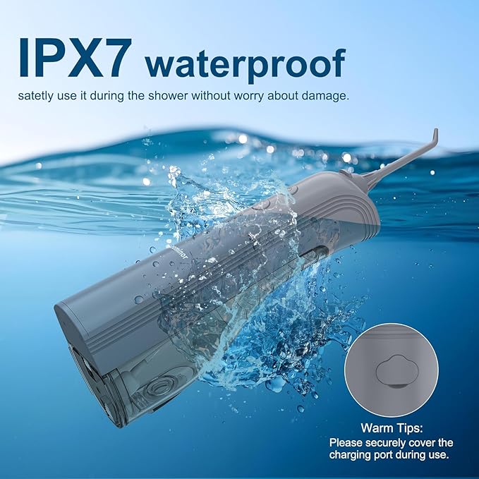 Leominor Water Flosser - 5 Modes Cordless Portable Oral Irrigator, IPX7 Waterproof, Rechargeable Teeth Cleaner Professional Flossing Cleaning Pick for Home Travel (Gray)