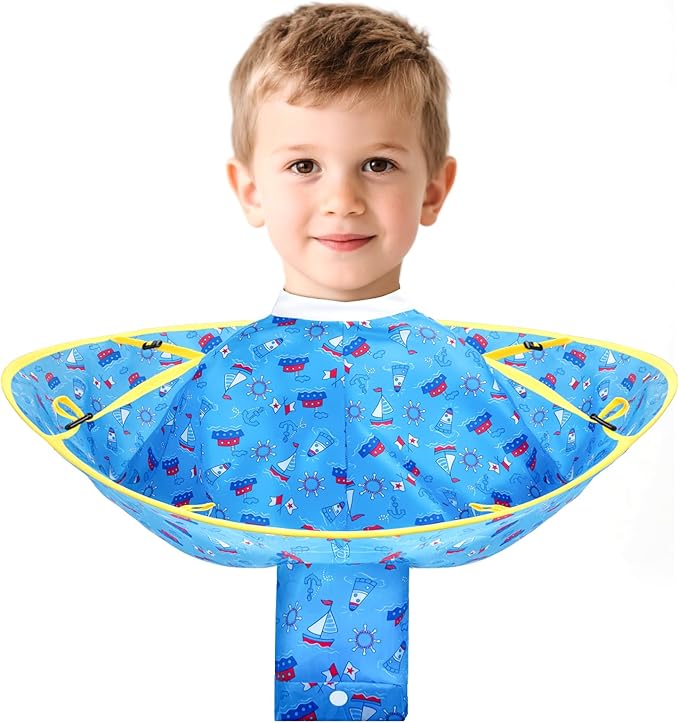 Hair Cutting Cape, Reusable Waterproof Kids Hair Cut Cape Umbrella with Hair Storage Pocket for Kids Toddler, No Crying, Salon Level Hairdressing Experience