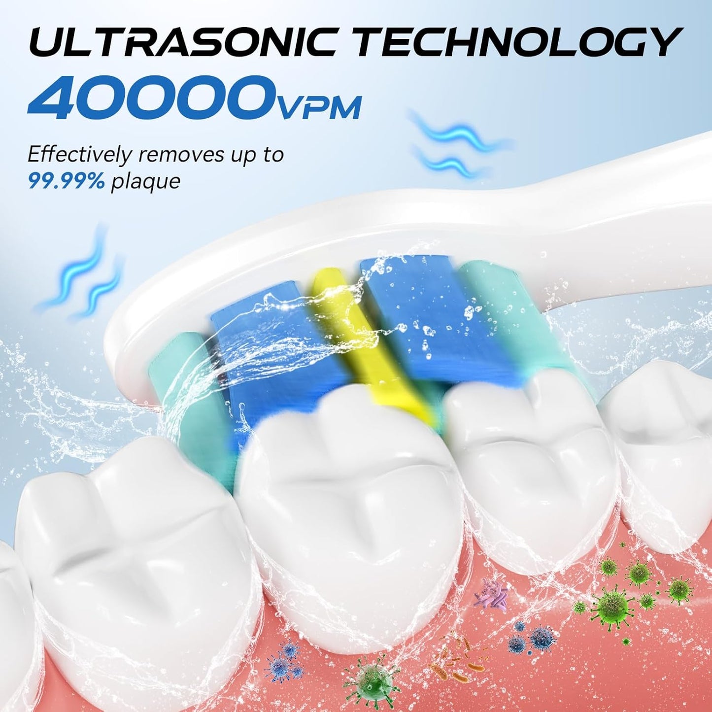 YUNCHI Electric Toothbrush for Adults & Kids, Rechargeable Electric Toothbrush with 8 Brush Heads, 5 Modes & 2 Minutes Smart Timer, Waterproof, One Charge for 30 Days, White