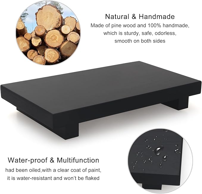 Wooden Pedestal Stand Black Bathroom Counter Organizer Tray Decor Farmhouse Wood Risers Small Hand Soap Dish Dispenser Holder for Kitchen Sink Modern Bathroom Vanity Accessories Decorative Tray