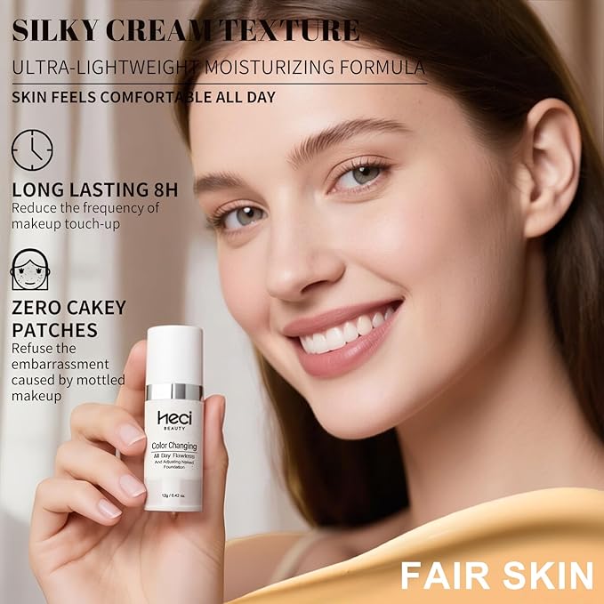 Color Changing Foundation Liquid Base,2 Pack Travel Size,Improves Uneven Skin Tone, Lightweight & Lasting,Make up for Concealer Cover Cream,Nature Finish for All Skin 0.42 oz