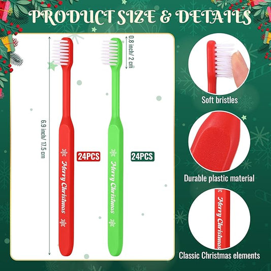 Merry Christmas Toothbrushes, Individually Wrapped Toothbrush for Giveaways, Christmas Toothbrushes Dental Care Oral Health (48 Pcs)