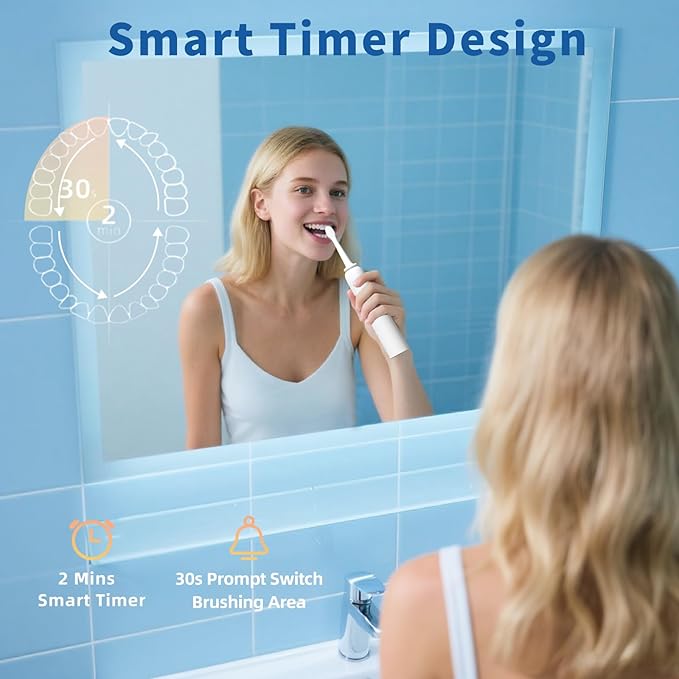 Rooman Oscillation&Vibration Sonic Electric Toothbrush for Adults, with 5 Brush Heads for Travel & Teeth Care, 20000 VPM, 3 Cleaning Modes, 2-Minute Timer, IPX7 Waterproof (White)