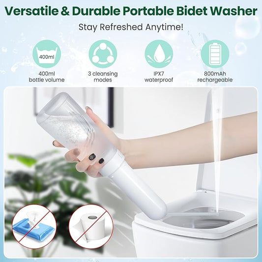 400ML Portable Bidet for Travel/Toilet, Electric Peri Bottle with 3 Spray Modes & IPX7 Waterproof, Rechargeable Handheld Bidet Sprayer for Women, Men, and Baby Care