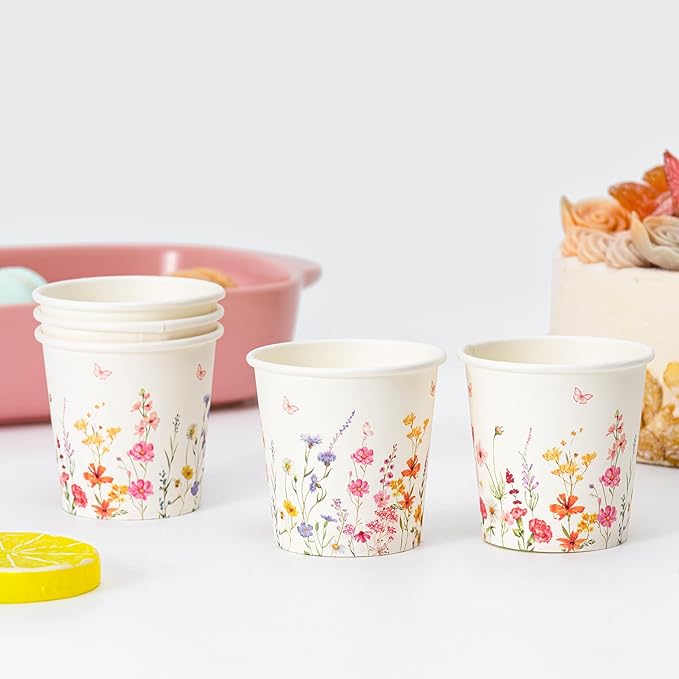 Crisky 300 Pack Paper Bathroom Cups 3oz Disposable Small Mouthwash, Elegant Floral Design, Hot/Cold Beverage Coffee, Dessert for Birthday Parties, Home-use, Picnics, Ceremonies