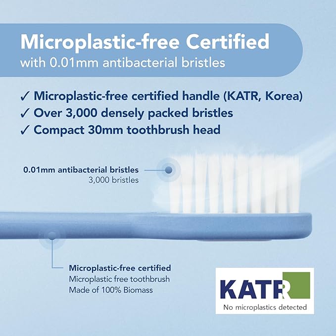 Reseio Eco Toothbrush Set with 3 Replaceable HeadsㅣSoft BristlesㅣPlastic-FreeㅣBPA-FreeㅣSustainable Oral CareㅣTravel Pouch Included - Blue
