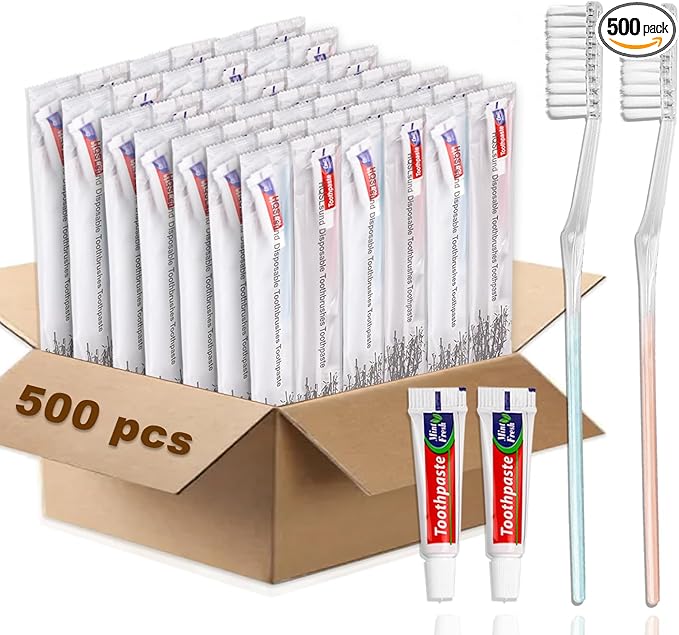 500 Pcs Disposable Toothbrushes With Toothpaste, Individually Wrapped Bulk Soft Bristle Manual Travel Toothbrush Kit