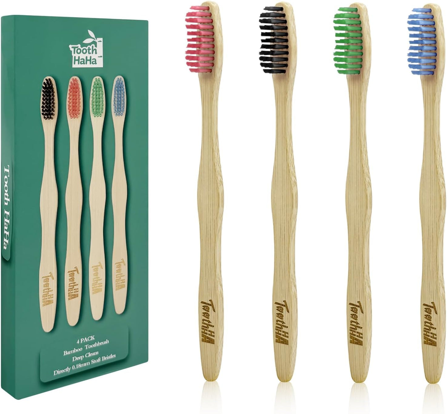 Bamboo Toothbrushes, Medium Bristles BPA-Free Bristles Toothbrushes for Adults - Eco-Friendly, Natural Wooden Toothbrush 4 Pack