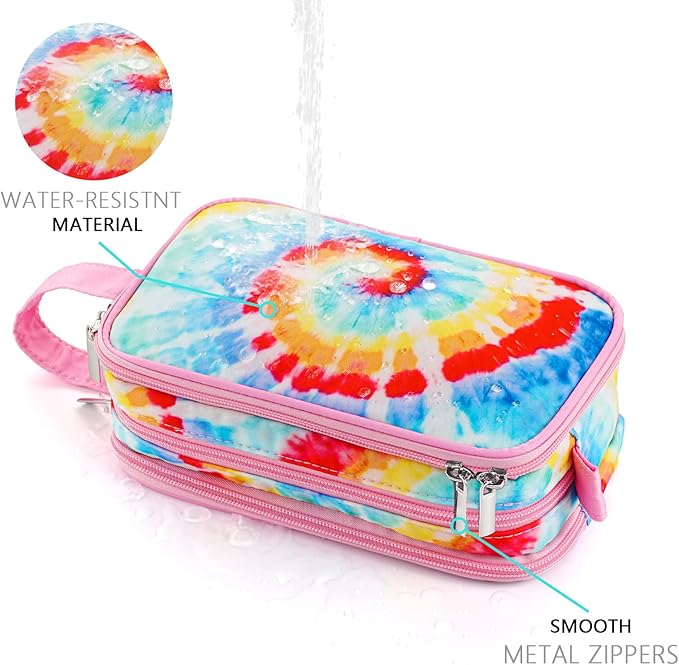 Kids Toiletry Bag for Girls, Travel Toiletry Bag for Little Young Girls Cosmetic Bag Makeup Bag Waterproof Hanging Wash Bag Toddler Toiletries, Tie Dye Pink