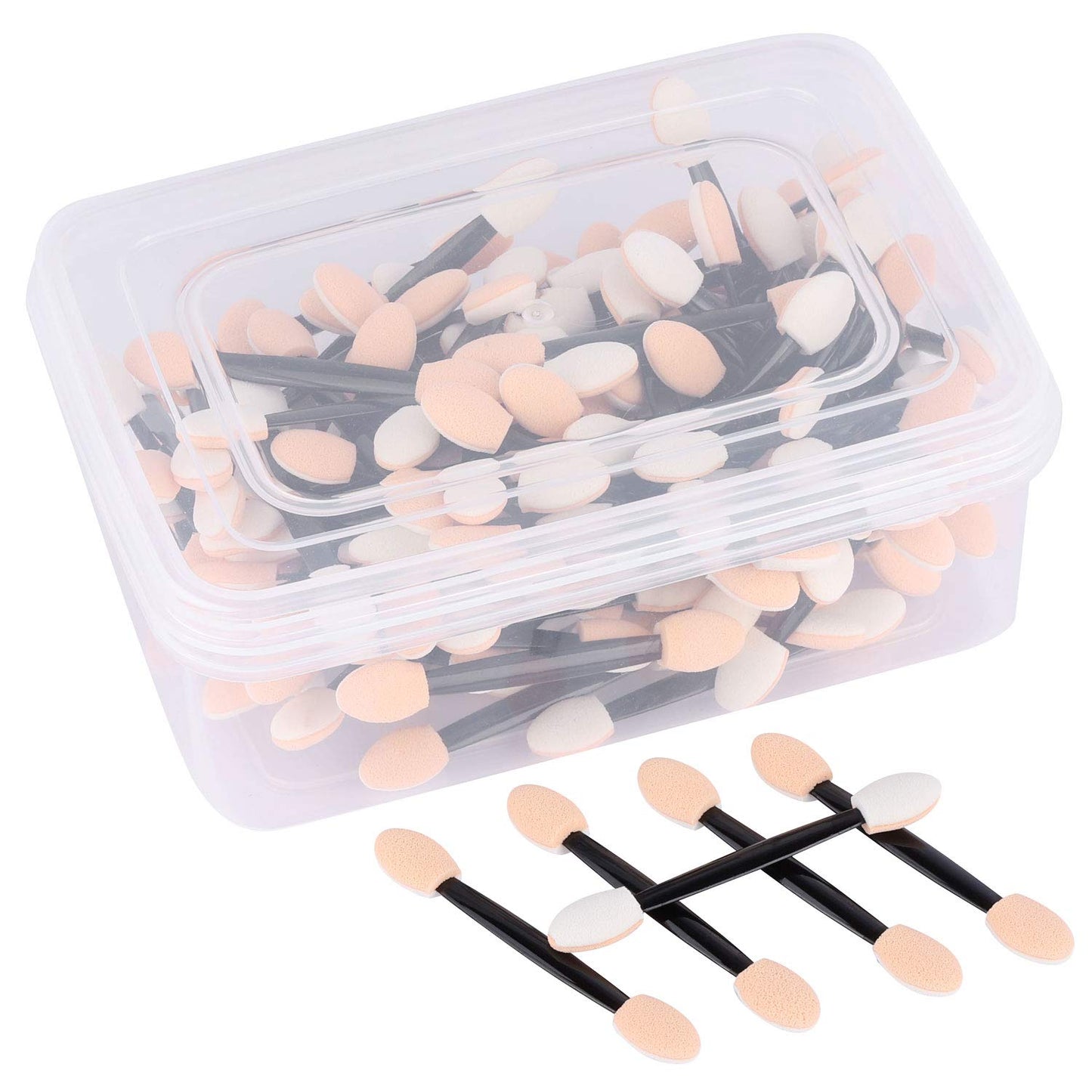150 Eye Shadow Applicator Disposable Foam Makeup Brush Sponge Tipped Oval Eyeshadow Applicators Dual Sides with Container
