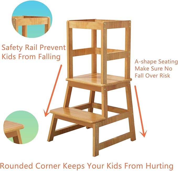 Kitchen Step Stool for Kids and Toddlers with Safety Rail, Kids Step Stool Standing Tower Learning Stool for Bathroom& Kitchen
