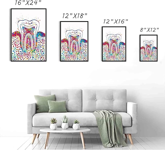 Medical Decorations For Bedroom,Molar Tooth Watercolor Print Tooth Anatomical Art Dental Clinic Decor Art Dentistry Student Science Graduaiton Dentist Gift Doctor Art,8"x12"Framed Wall Art