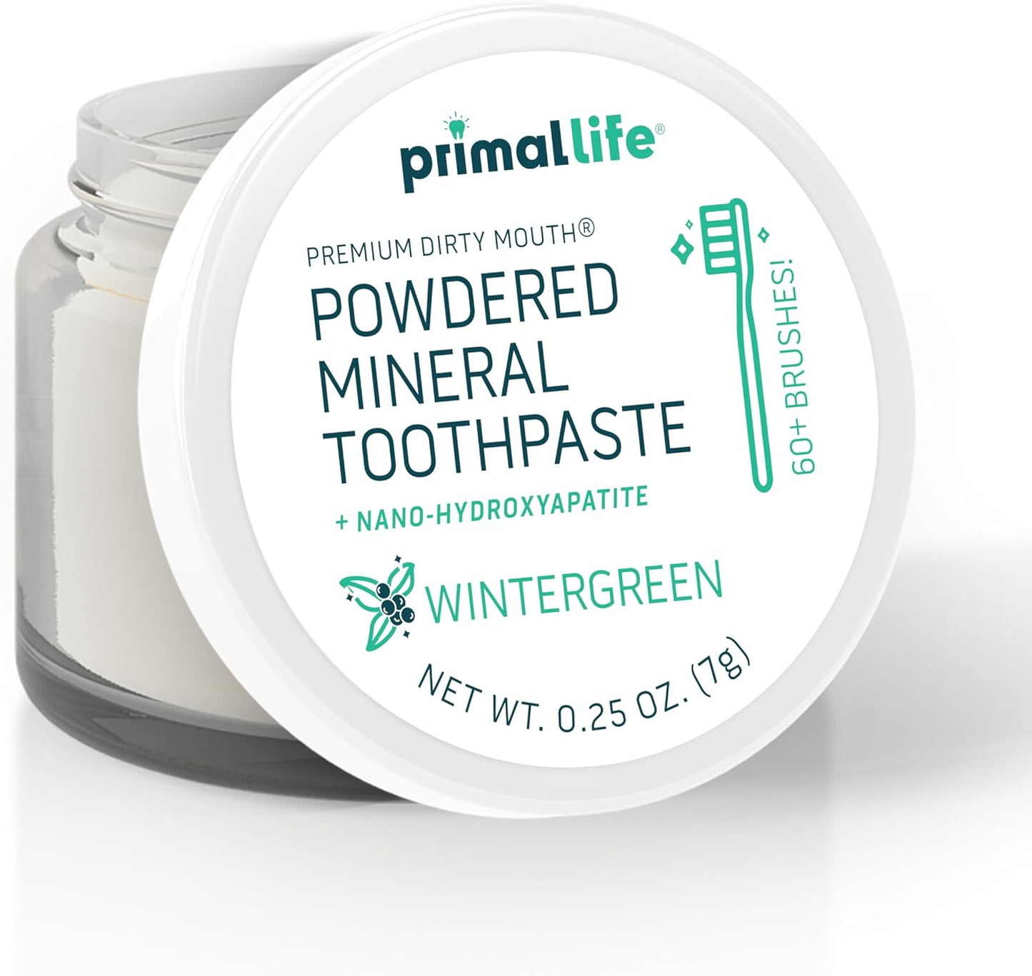 Primal Life Organics - Dirty Mouth Toothpowder, Tooth Cleaning Powder, Flavored Essential Oils with Natural Kaolin & Bentonite Clay, Good for 60+ Brushings, Organic, Vegan (Wintergreen, 0.25 oz)