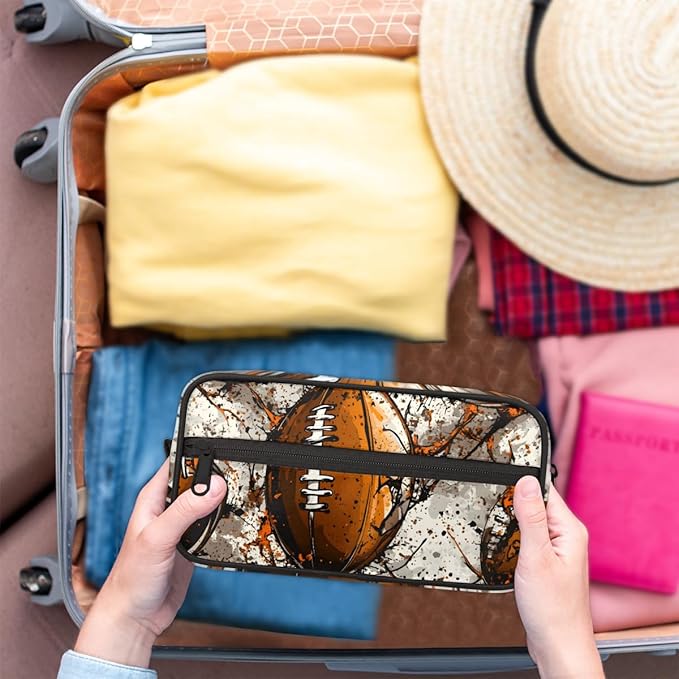 Rugby Football Sport Boys Travel Toiletry Bag Waterproof Wash Bag Shower Shaving Bag Cosmetic Organizer Makeup Bag Portable Toiletries Accessories for Women Men