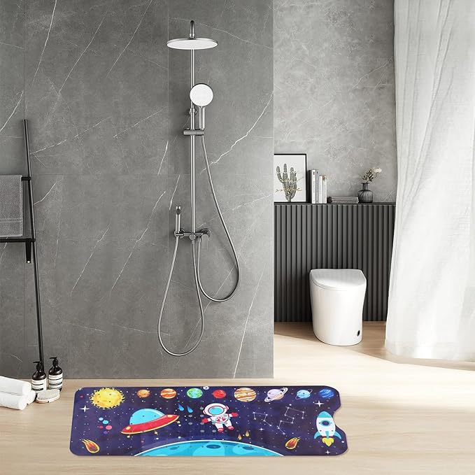 Bathtub Mat Kids Baby Non Slip Shower Mat 40X16 Inch Extra Long Toddler Anti Slip Bath Mats for tub Mat with Suction Cups and Drain Holes,Sky