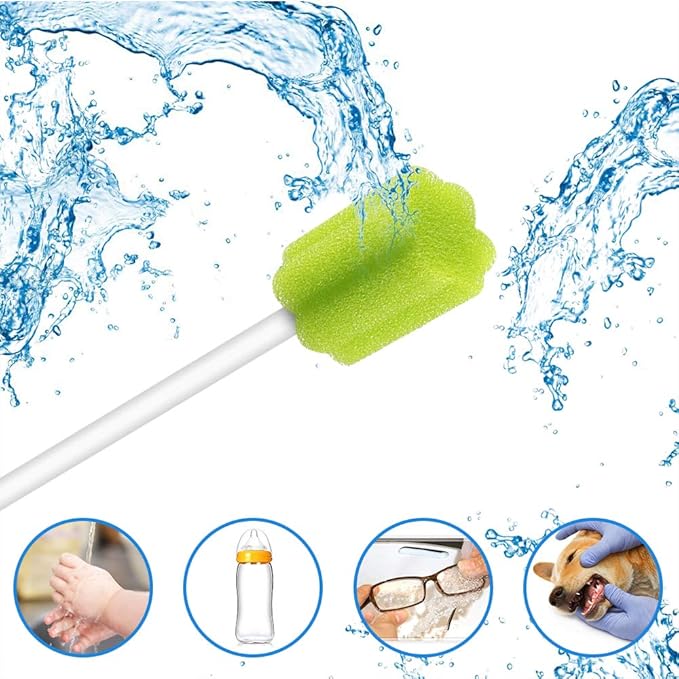 Wellgler's Disposable Care Oral Swabs, Sterile Sponge Mouth Swabs (100pcs, Green)