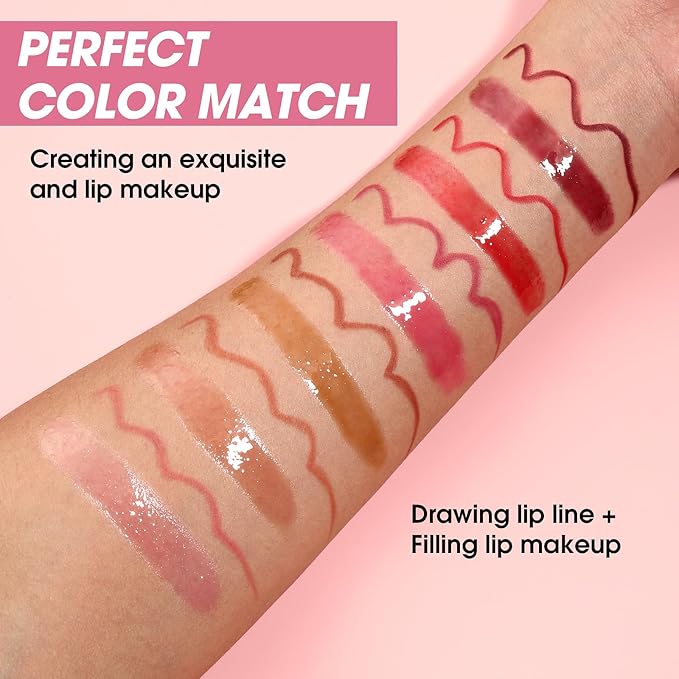 Jolilab Matte Lip Liner Lip Oil Set, Lip Makeup Set Natural Smooth Long-Lasting And Hydrating Beauty Daily Cosmetics Gift for Girls Easy-to-Use（10pcs）