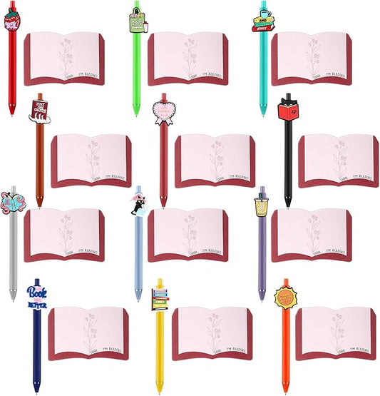 12 Set Book Lover Gifts Book Club Sticky Note Bookish Ballpoint Pens Reading Gifts Ideas for Reader Librarians Literary Lover Bookworms Christmas Appreciation Birthday Party Accessories
