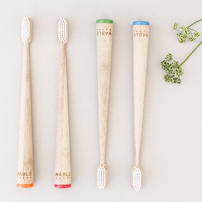 MABLE Bamboo Toothbrush for Adults – Soft Bristle, Compostable Wooden Toothbrushes, Available in 2 Pack and 4 Pack (Soft Bristles (Pack of 4)