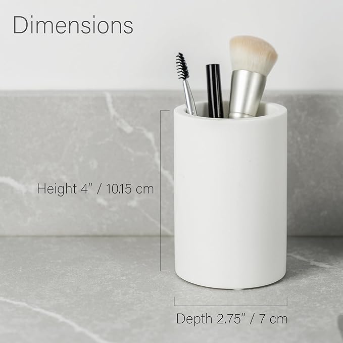 White Resin Bathroom Tumbler Cup - White Toothbrush Holder, 4x2.75 Inch, 12oz Capacity, Minimalist Vanity Countertop Organizer