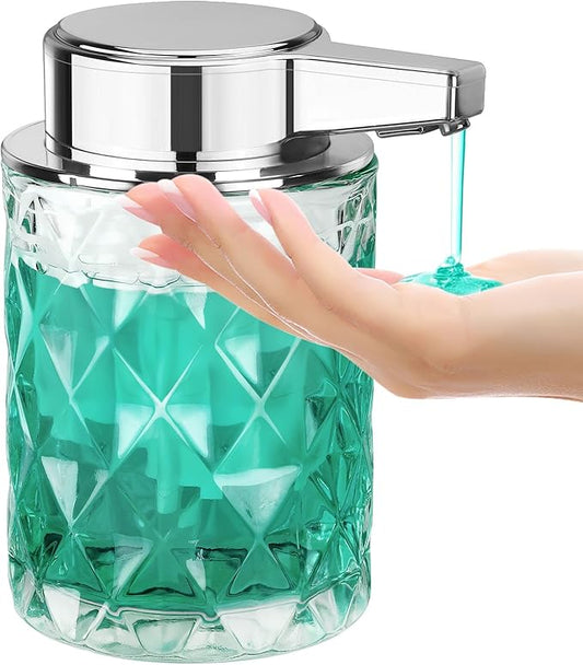 Automatic Soap Dispenser Liquid for Kitchen: 8 OZ Glass Touchless Clear Auto Soap Dispenser for Bathroom - Hand Dish Lotion Home Countertop Kids - Family Couple