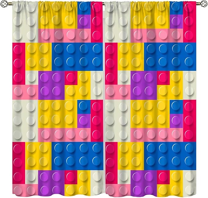 Kids Building Blocks Toy Curtains Children's Room Abstract Outline Colorful Plastic Toys Geometric Bricks Print Curtains for Boys Girls Nursery Curtains 63x63 Inches 2 Panels
