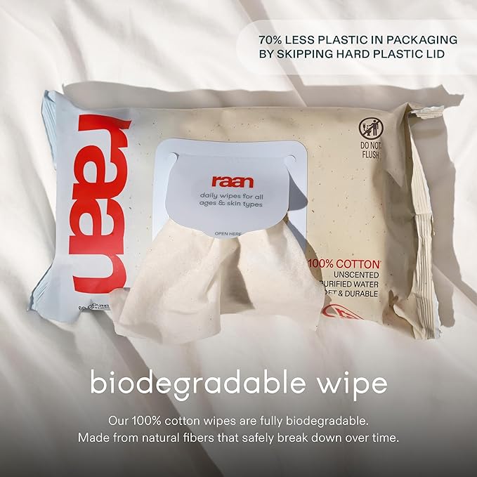 Raan, 100% Cotton Baby & Toddler Wipes, Unbleached, 99% Purified Water, Unscented, EWG verified, Made for Sensitive Skin, Extra Soft and Durable, 12 pack, 720 Count