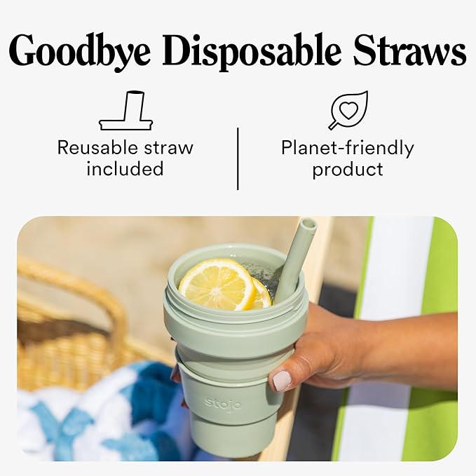 STOJO Collapsible Travel Cup - Reusable To-Go Pocket Size Silicone Bottle for Hot and Cold Drinks - Perfect for Camping - Microwave & Dishwasher Safe (Translucent Steel, 16 Ounce (Pack of 1))