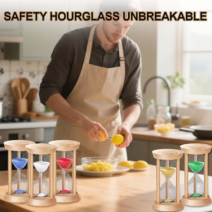 Sand Hourglass Timer, 1/2/3/5/10 Minutes Wooden Sand Clock, Colorful Hour Glass Reloj De Arena, Small Sandglass Timer for Classroom, Home Decorative, Games (5 pcs)