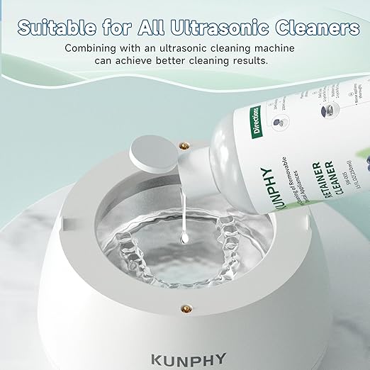 KUNPHY Ultrasonic Retainer Cleaner Solution Concentrate-Professional Cleaning of Retainers, Denture, Invisible Aligners, Mouth Guards, Night Guards, Remove Odors, Discoloration & Stains 8 oz(Mint)
