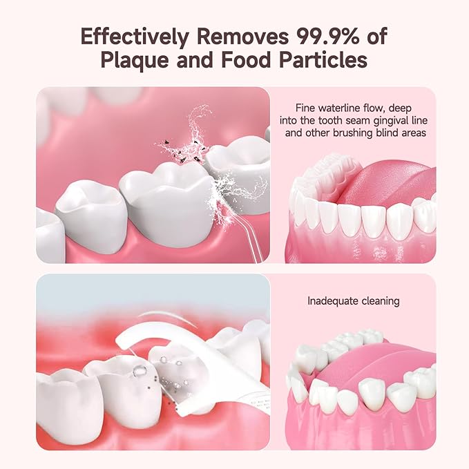 Kids Water Flosser,3 Modes Cordless Portable Water Teeth Cleaner,4 Replaceable Nozzles,IPX7 Waterproof Oral Irrigator Rechargeable,Professional Flossing Cleaning Picks for Home Travel (Pink)